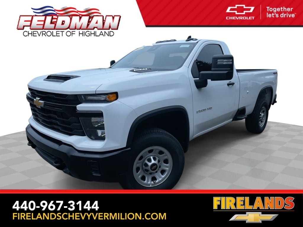 2025 Chevrolet Silverado 2500HD Work Truck in Summit White — front three-quarter view
