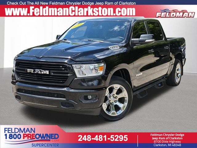 2019 RAM 1500 Big Horn/Lone Star in Diamond Black Crystal Pearlcoat — front three-quarter view